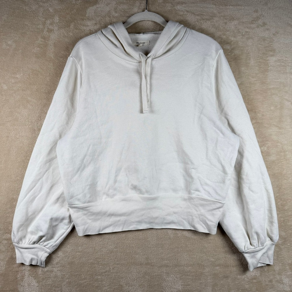 Madewell Balloon Sleeve Cropped Hoodie Sweatshirt Off White‎ Large Athleisure
